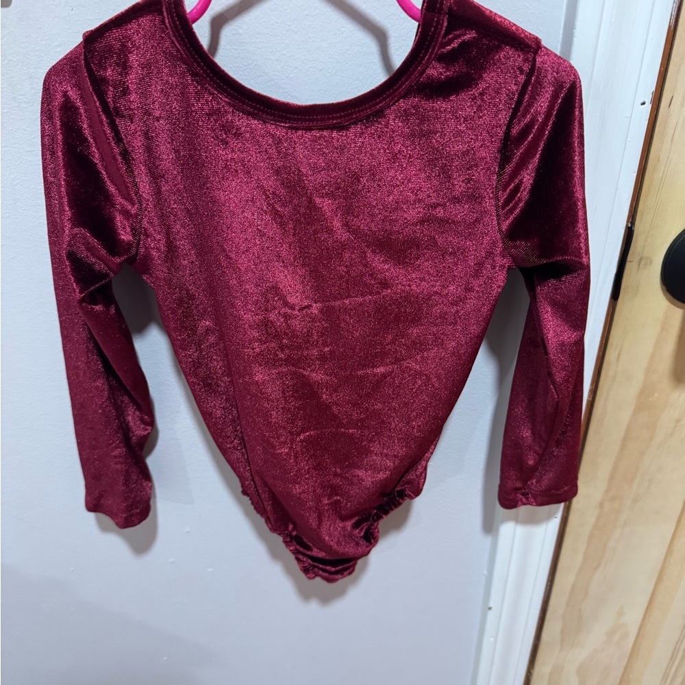 Burgundy Velvet Long Sleeve Leotard, Bailey Blossoms, 3T